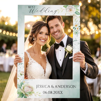 Elegant Bride's White Floral And Greenery Leaves Selfie Frame