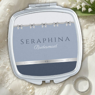 Elegant Bridesmaid Bridal Party Gift   Dusty Blue Compact Mirror