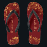 Elegant Bridesmaid Deep Burgundy & Gold Floral Flip Flops<br><div class="desc">These elegant bridesmaid Deep Burgundy and gold floral pattern flip flops have a dark burgundy background that is adorned with an intricate gold floral greenery pattern and customizable modern typography. The combination of the rich burgundy and the shimmering gold create an elegant and luxurious aesthetic. It's a beautiful gift for...</div>