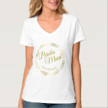 Elegant Bridesmaid Fancy Gold Border Wedding T-Shirt<br><div class="desc">This pretty t-shirt is designed as a wedding gift or favor for bridesmaids. Designed to coordinate with our Gold Foil Elegant Wedding Suite, it features a floral gold faux foil filigree border with the text "Bridesmaid" as well as a place to enter her name. Beautiful way to thank her for...</div>