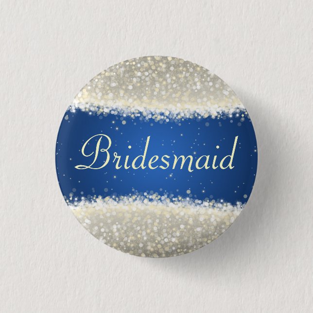 Elegant Bridesmaid Favor Dazzling Sparkles Blue Button (Front)