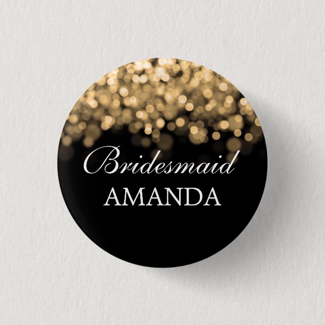 Elegant Bridesmaid Favor Gold Lights Button (Front)