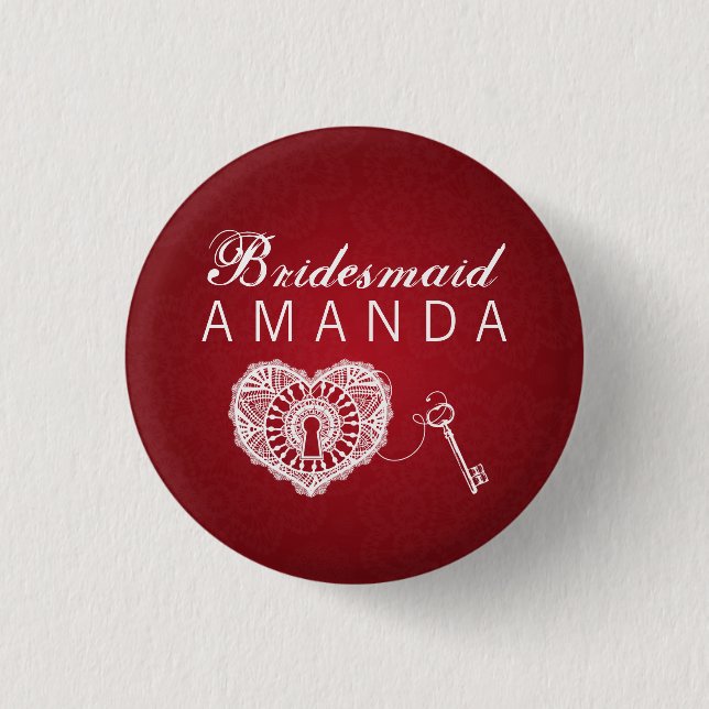 Elegant Bridesmaid Favor Key To My Heart Red Button (Front)