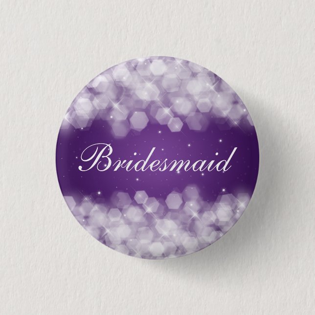 Elegant Bridesmaid Favor Party Sparkle Purple Button (Front)
