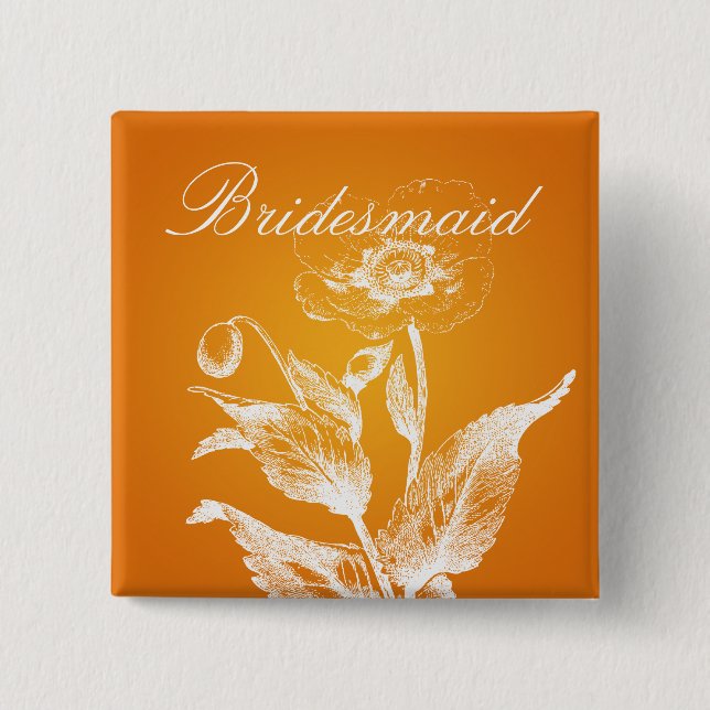 Elegant Bridesmaid Favor Poppy Orange Pinback Button (Front)