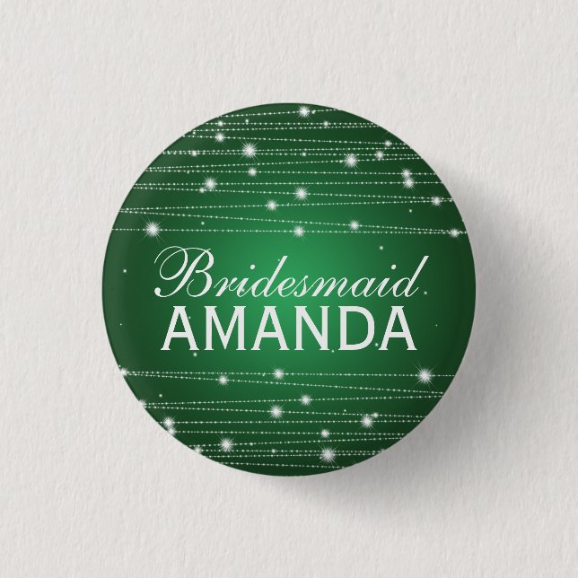 Elegant Bridesmaid Favor Sparkling Lines Emerald Pinback Button (Front)