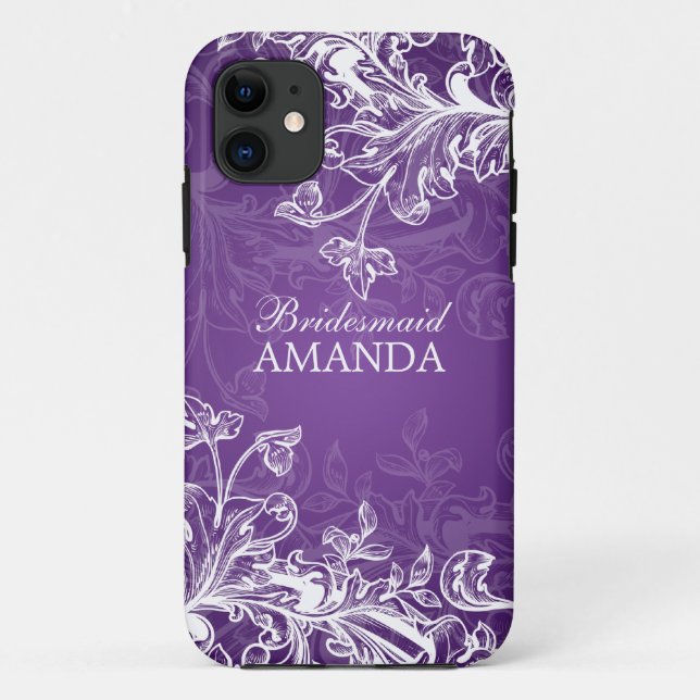 Elegant Bridesmaid Favor Vintage Swirls Purple Case-Mate iPhone Case (Back)