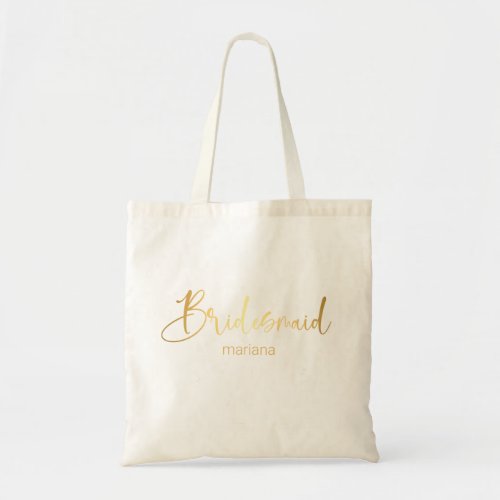 elegant bridesmaid gold handwriting personalized  tote bag