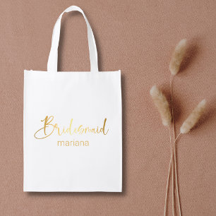 elegant bridesmaid gold script wedding gift bag