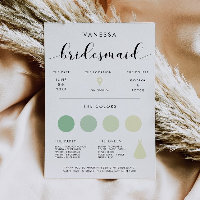 Elegant Bridesmaid info card (Creator Uploaded)