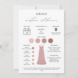 Elegant Bridesmaid Matron of Honor Info Card