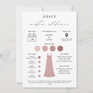 Elegant Bridesmaid Matron of Honor Info Card