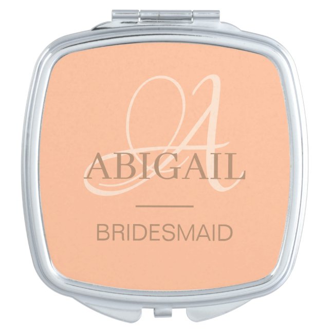 Elegant Bridesmaid Peach Fuzz Monogram & Name  Compact Mirror (Front)
