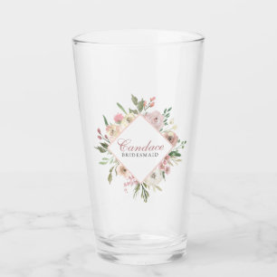 Elegant Bridesmaid Pink Floral Personalized Glass