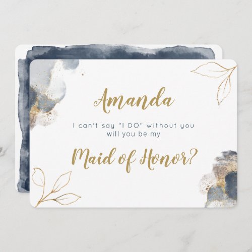 Elegant Bridesmaid proposal card navy and gold