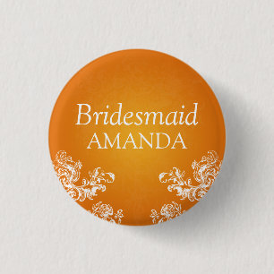 Elegant Bridesmaid Vintage Swirls 2 Orange Pinback Button