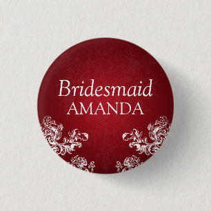 Elegant Bridesmaid Vintage Swirls 2 Red Pinback Button