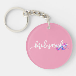 Elegant Bridesmaid Wedding Calligraphy   Keychain