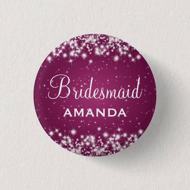 Elegant Bridesmaid Winter Sparkle Pink Pinback Button (Front)