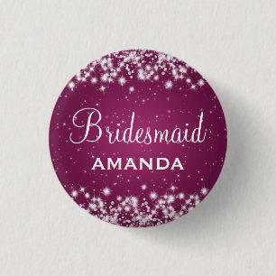 Elegant Bridesmaid Winter Sparkle Pink Pinback Button