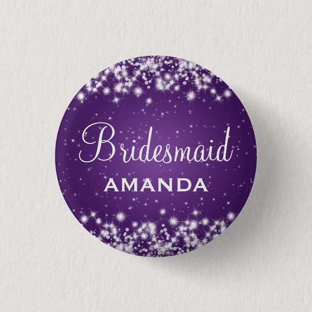 Elegant Bridesmaid Winter Sparkle Purple Pinback Button (Front)