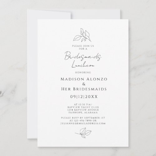 Elegant Bridesmaids Luncheon Leaves Black  White  Invitation