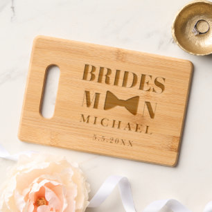 elegant bridesman black bow wedding  engraved cutting board