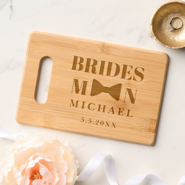 elegant bridesman black bow wedding  engraved cutting board (Wedding)