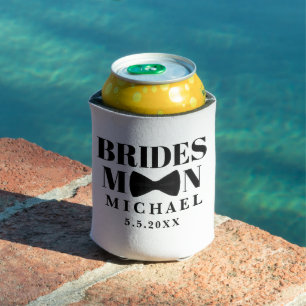 elegant bridesman black white bow wedding  can cooler