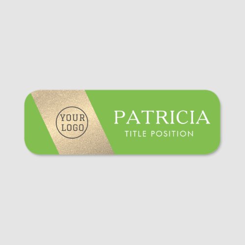 Elegant Bright Apple Green And Golden Glitter Logo Name Tag