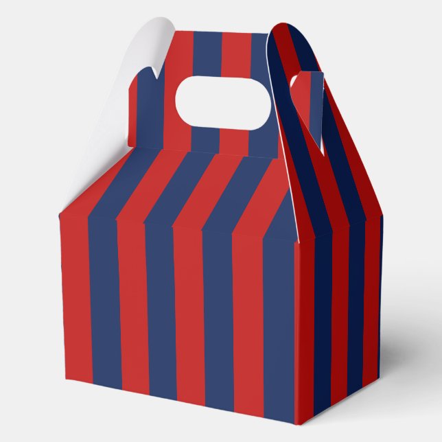 Elegant Bright Blue and Red Striped Pattern Favor Boxes (Back)