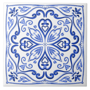 Elegant Bright Blue and White Ceramic Tile