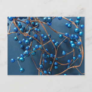 Elegant Bright Blue Christmas Winter Berries Holiday Postcard