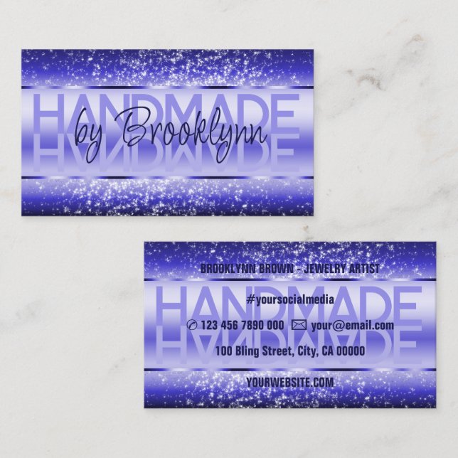 Elegant Bright Blue Luxurious Sparkle Glitter Glam Business Card (Front/Back)