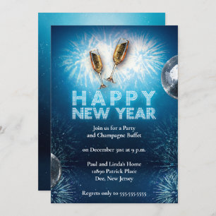 Elegant Bright Blue New Years Eve Party Invitation