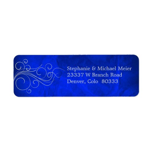 Elegant Bright Blue Silver Swirl Return Address Label