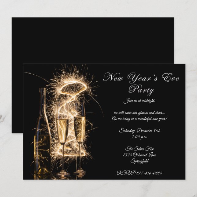 Elegant Bright Champagne New Years Eve Party Invitation (Front/Back)