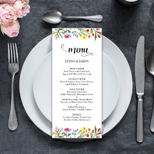 Elegant Bright Colorful Wildflowers Floral Wedding Menu