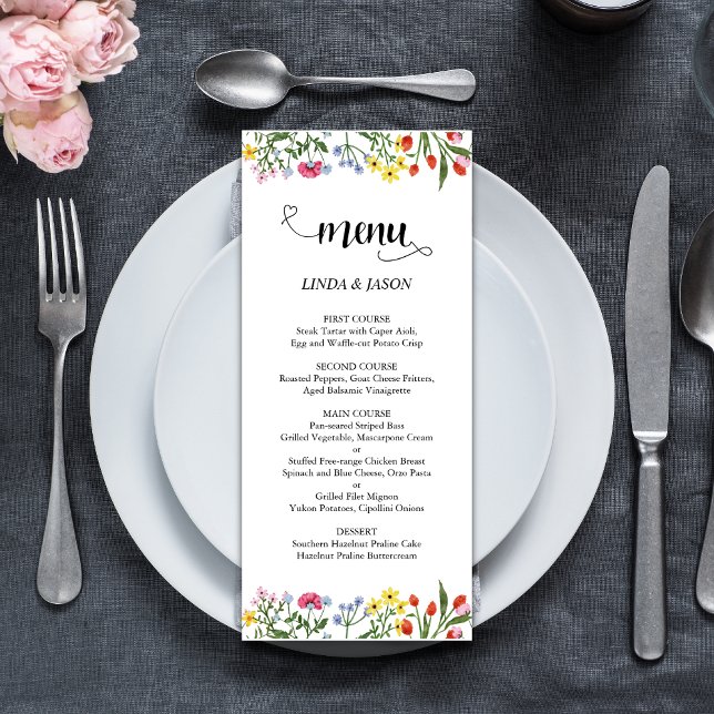 Elegant Bright Colorful Wildflowers Floral Wedding Menu (Creator Uploaded)