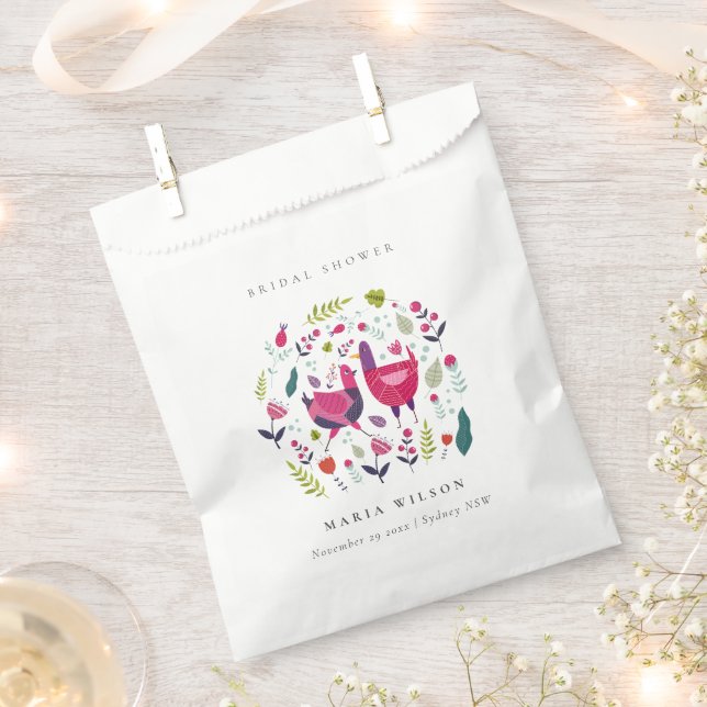 Elegant Bright Folk Farm Floral Bird Bridal Shower Favor Bag (Clipped)