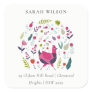 Elegant Bright Folk Farm Floral Birdie Address Square Sticker