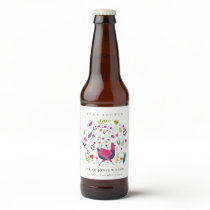 Elegant Bright Folk Farm Floral Birdie Baby Shower Beer Bottle Label