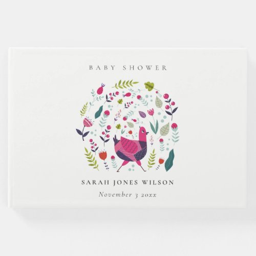 Elegant Bright Folk Farm Floral Birdie Baby Shower Guest Book