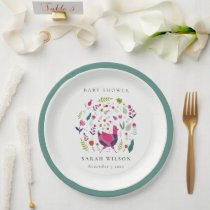 Elegant Bright Folk Farm Floral Birdie Baby Shower Paper Plates
