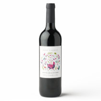 Elegant Bright Folk Farm Floral Birdie Baby Shower Wine Label
