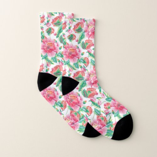 Elegant Bright Girly Pink Flowers Pattern Socks
