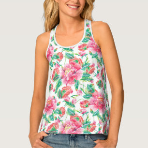 Elegant Bright Girly Pink Flowers Pattern Tank Top