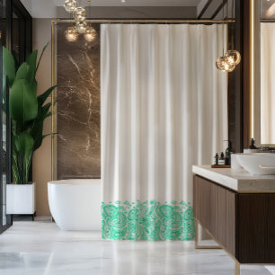 Elegant Bright Green Vintage Paisley Stripe Shower Curtain