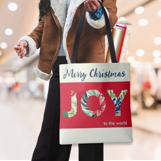 Elegant Bright Joy To The World Merry Christmas Tote Bag