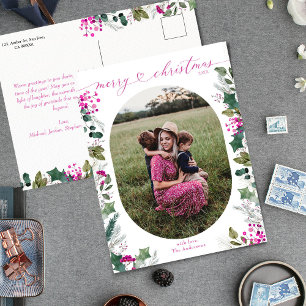 Elegant & Bright Merry Christmas Photo Holiday Postcard